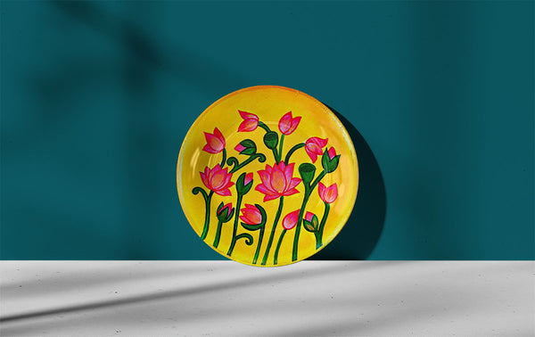 Lotus Hand Painted Pichwai Art Wall Decor Plate