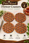 GeoBloom Pure Wood Coasters – Laser Cut Floral Design | Set of 4