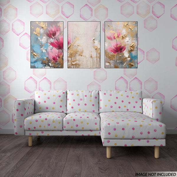 Triptych-flower-horse-feather-geometry-gold-element-three-figure