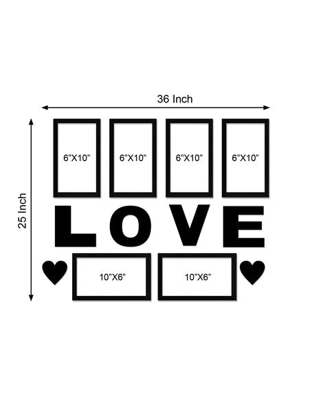 Black Set Of 6 Solid Wall Photo Frames With Love & Heart Plaque