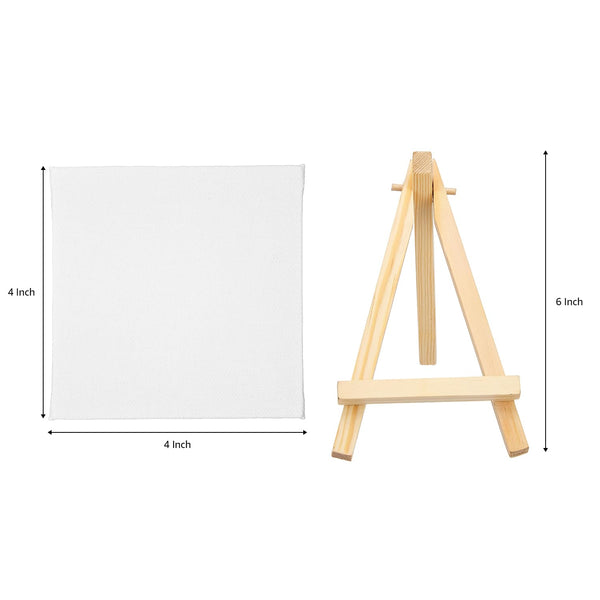 Mini Wooden Display Easel Tripod Stand and Canvas Panels (4x4 inches) | Acid-Free | MDF Board | Anti-Fungal | for Oil & Acrylic Painting (Set of 5)
