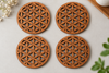 GeoBloom Pure Wood Coasters – Laser Cut Floral Design | Set of 4