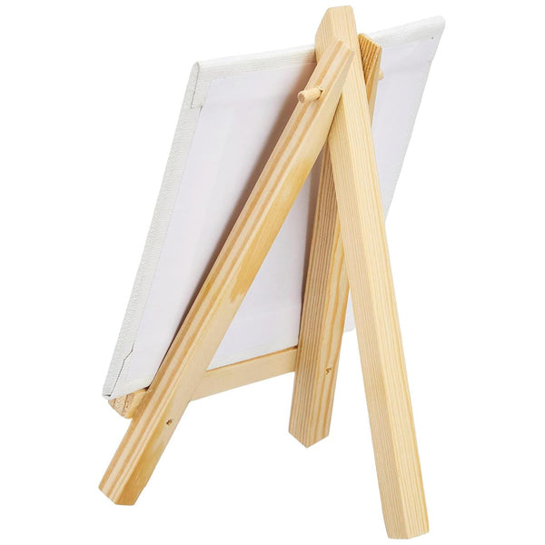 Mini Wooden Display Easel Tripod Stand and Canvas Panels (4x4 inches) | Acid-Free | MDF Board | Anti-Fungal | for Oil & Acrylic Painting (Set of 5)
