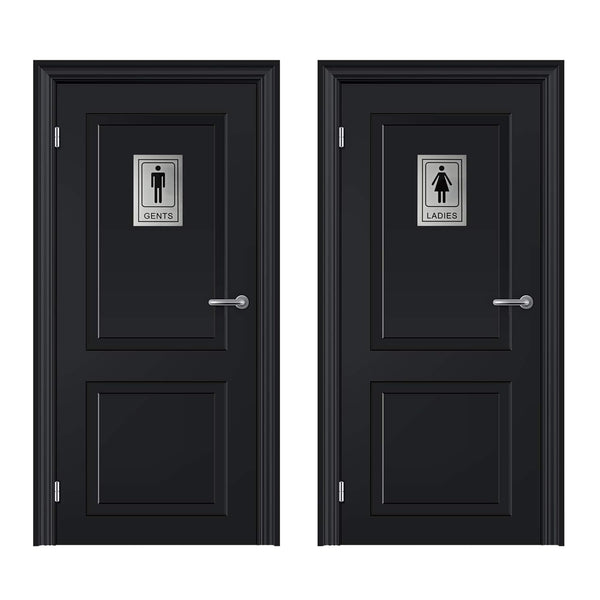 Cool Silver Metal Gents Ladies Toilet Sign Board StickersGlass Door, Wooden DoorSelf Adhesive Restroom Sign board for DoorLadies and Gents Sign for Offices Hospitals Mall and Business