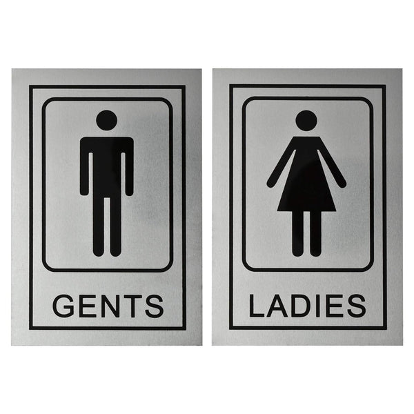 Cool Silver Metal Gents Ladies Toilet Sign Board StickersGlass Door, Wooden DoorSelf Adhesive Restroom Sign board for DoorLadies and Gents Sign for Offices Hospitals Mall and Business