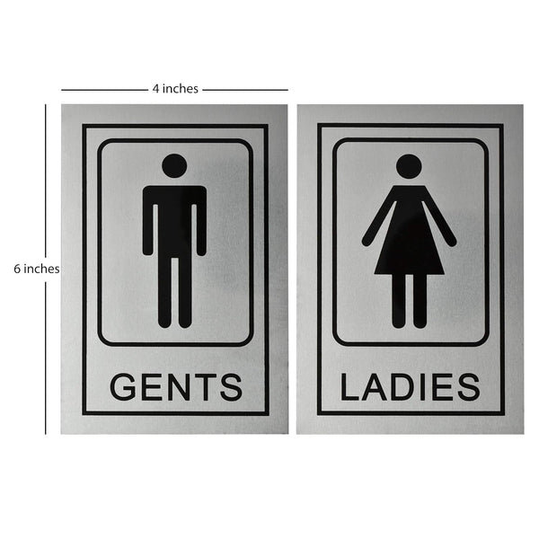 Cool Silver Metal Gents Ladies Toilet Sign Board StickersGlass Door, Wooden DoorSelf Adhesive Restroom Sign board for DoorLadies and Gents Sign for Offices Hospitals Mall and Business