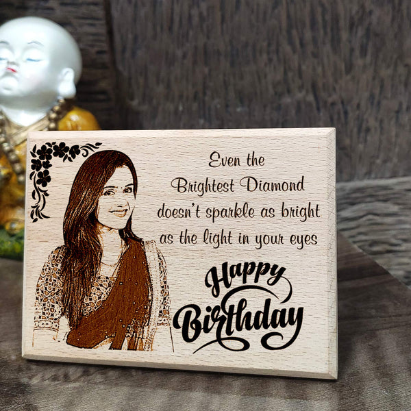 'Happy Birthday' Personalized Engraved Rectangular Wooden Photo Plaque Gift For Brother, Men, Boys , Boyfriend