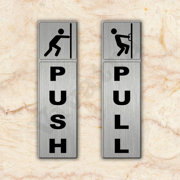 Self Adhesive Acrylic Push and Pull Signage Board for Glass Wooden Doors Office Hospital Mall Gate Silver 7 x 2 Inches