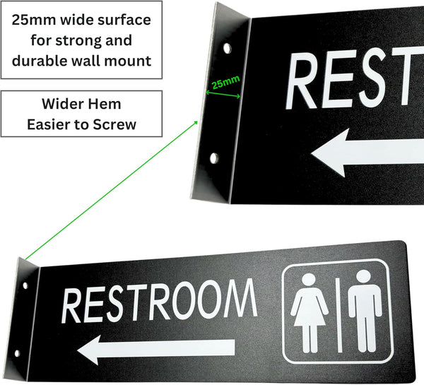 Restroom Sign for Business, Thick Aluminum, Double Sided Hallway Bathroom Sign with Screws, Laser Engraved UV Printed, 4x12 Inches