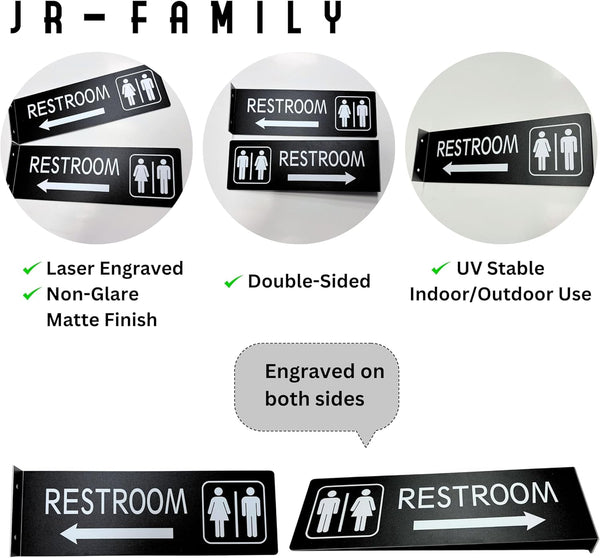 Restroom Sign for Business, Thick Aluminum, Double Sided Hallway Bathroom Sign with Screws, Laser Engraved UV Printed, 4x12 Inches