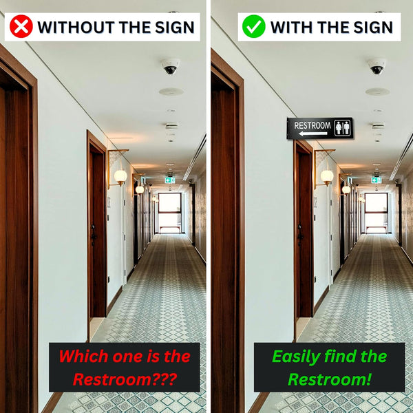 Restroom Sign for Business, Thick Aluminum, Double Sided Hallway Bathroom Sign with Screws, Laser Engraved UV Printed, 4x12 Inches