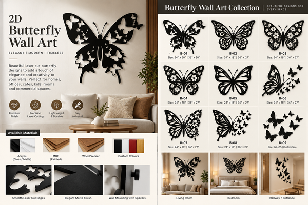 2D Decorative Butterfly Wall Art – Add Elegance to Your Walls! Size 4ftx3ft