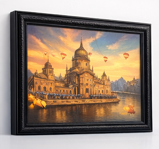 Premium Golden Architectural Cityscape Wall Art Frame Decor