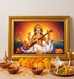 Premium Golden Framed Goddess Saraswati Wall Art for Home Decor