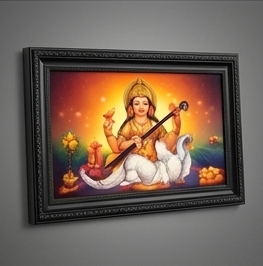 Premium Golden Framed Goddess Saraswati Wall Art for Home Decor