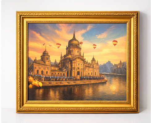 Premium Golden Architectural Cityscape Wall Art Frame Decor