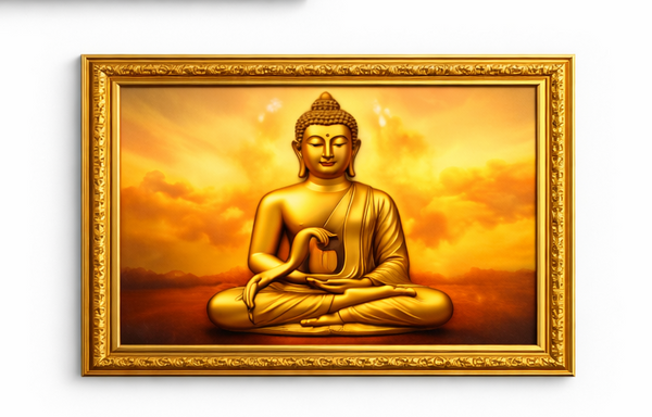 Golden Buddha Meditation Wall Art Frame for Peaceful Home Decor