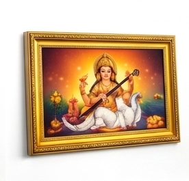Premium Golden Framed Goddess Saraswati Wall Art for Home Decor