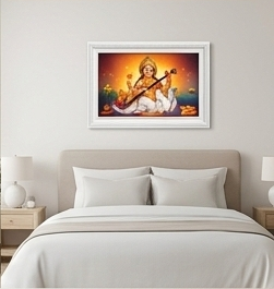Premium Golden Framed Goddess Saraswati Wall Art for Home Decor