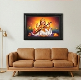 Premium Golden Framed Goddess Saraswati Wall Art for Home Decor