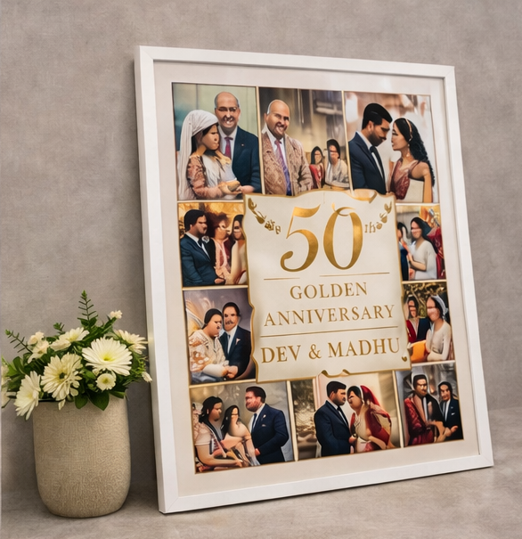 50th Golden Wedding Anniversary Photo Frame – Personalized Couple Photo Collage Frame