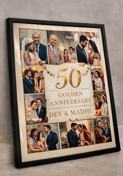 50th Golden Wedding Anniversary Photo Frame – Personalized Couple Photo Collage Frame