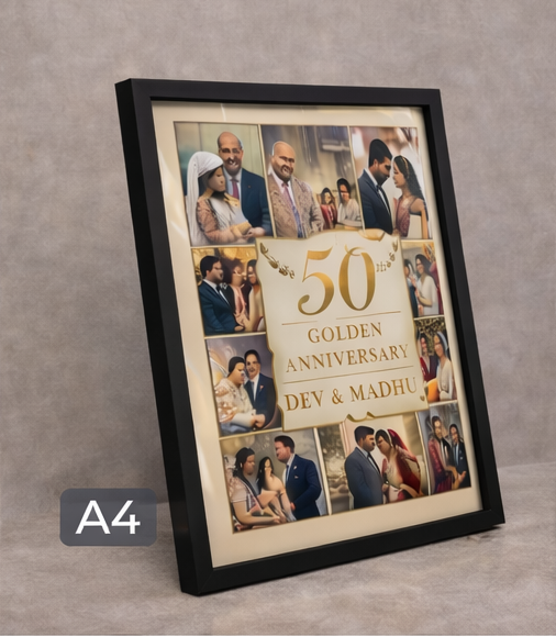 50th Golden Wedding Anniversary Photo Frame – Personalized Couple Photo Collage Frame