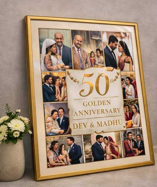 50th Golden Wedding Anniversary Photo Frame – Personalized Couple Photo Collage Frame