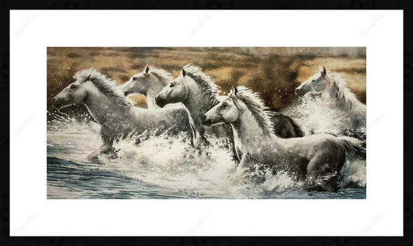 5 Horses Running On Water
