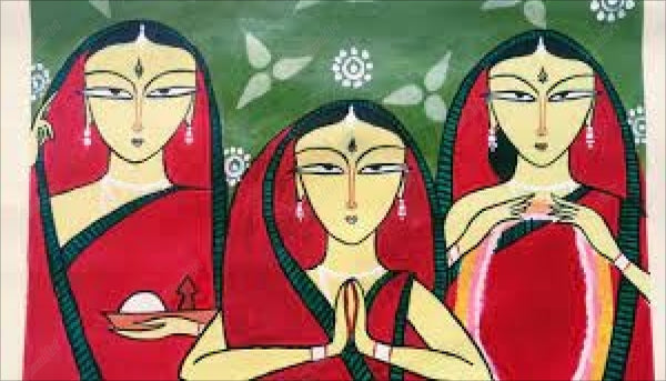 Three Worshiping Women - A Famous Painting by Jamini Roy