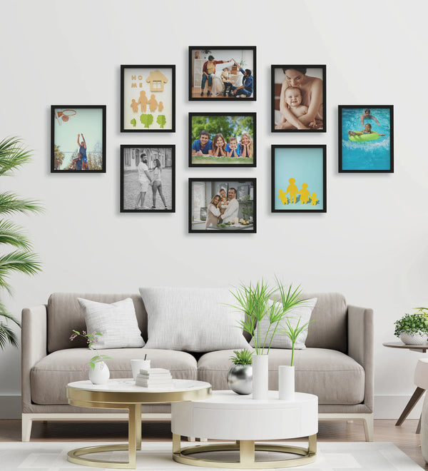 Black Synthetic Fiber Collage Photo Frames – Set of 9 for Wall Decor