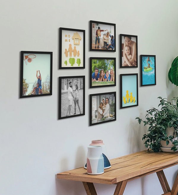 Black Synthetic Fiber Collage Photo Frames – Set of 9 for Wall Decor