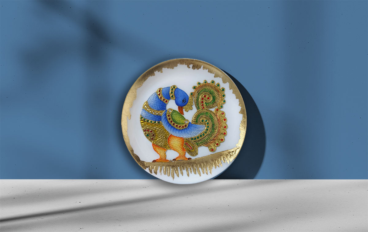 Peacock Multi Handmade Tanjore Painted Plates