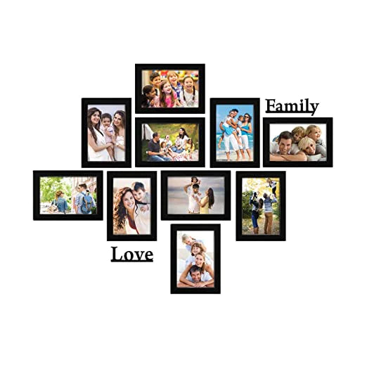 Synthetic Black Photo Frames Set Of 10 With Two Plaque " Family" & "Love"