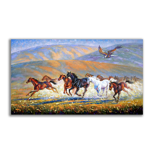 Beautiful Running Horses Digital Painting Mountain Landscape Abstract Modern Wall Art