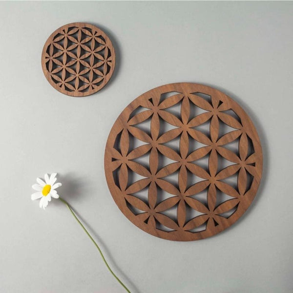 GeoBloom Pure Wood Coasters – Laser Cut Floral Design | Set of 4