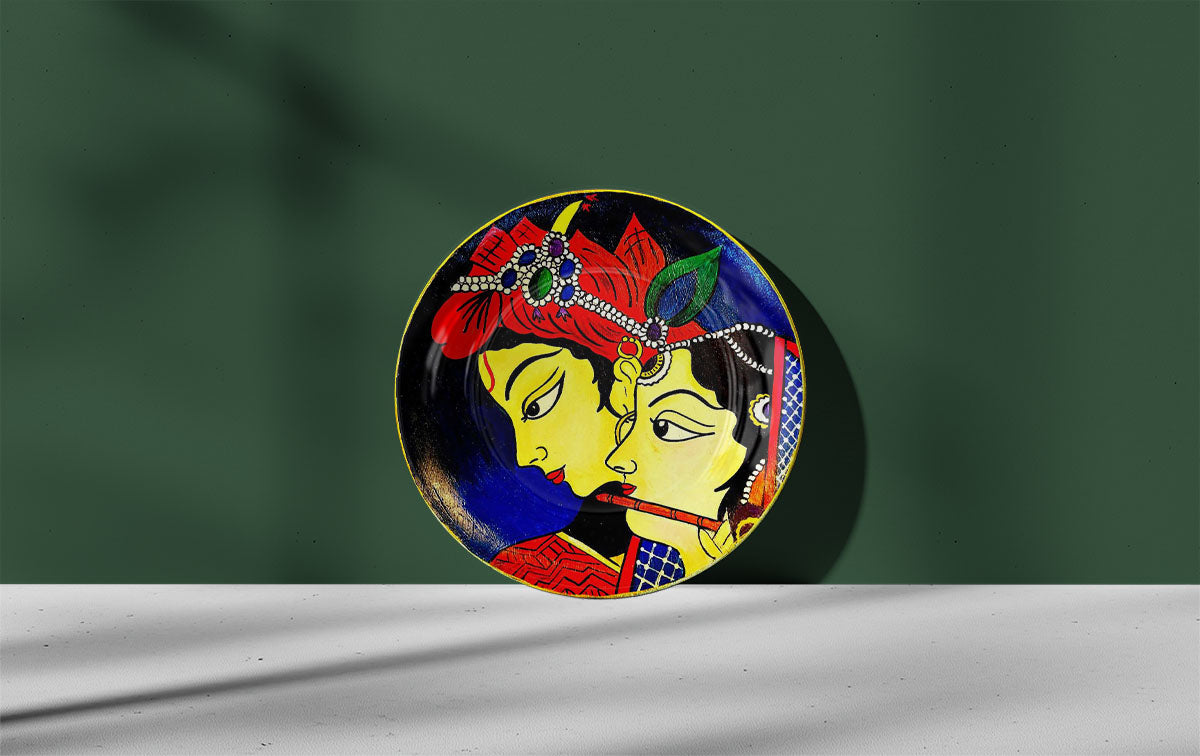 Radha Krishna Designer Handmade Plate For Wall Art