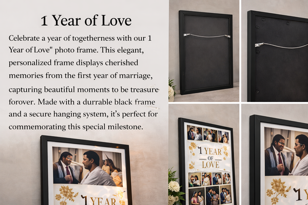 1 Year of Love Anniversary Photo Frame – Personalized First Wedding Anniversary Collage Frame