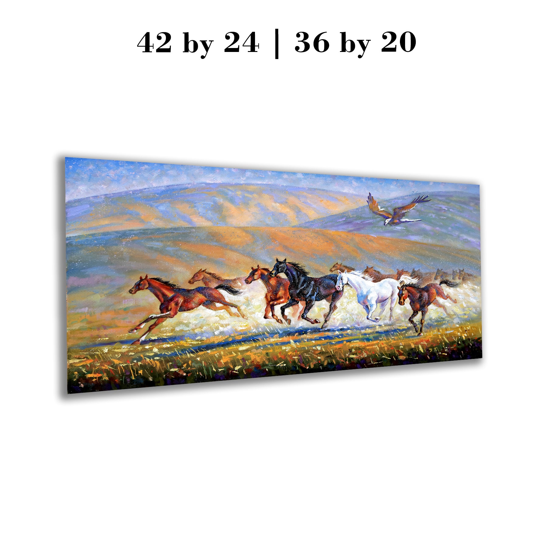 Beautiful Running Horses Digital Painting Mountain Landscape Abstract Modern Wall Art