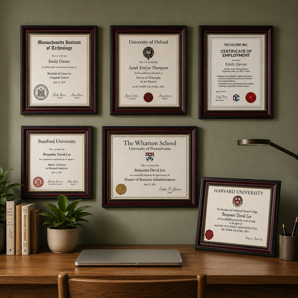 Executive Carved Certificate Display Frame | Premium Wall-Mounted Degree, Diploma & Award Frame with Crystal Clear Acrylic