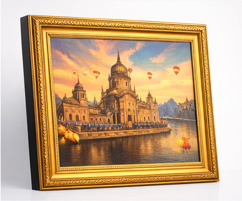 Premium Golden Architectural Cityscape Wall Art Frame Decor