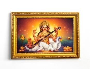Premium Golden Framed Goddess Saraswati Wall Art for Home Decor