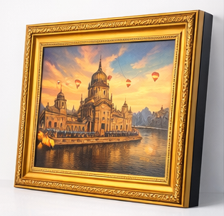Premium Golden Architectural Cityscape Wall Art Frame Decor