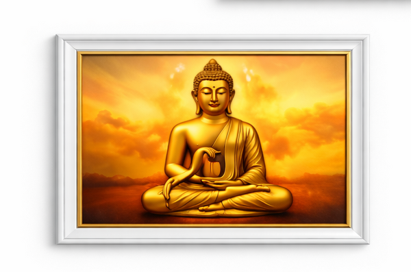 Golden Buddha Meditation Wall Art Frame for Peaceful Home Decor