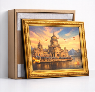 Premium Golden Architectural Cityscape Wall Art Frame Decor