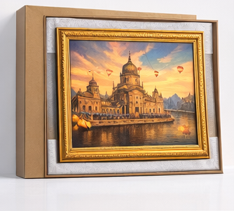 Premium Golden Architectural Cityscape Wall Art Frame Decor
