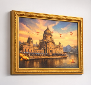 Premium Golden Architectural Cityscape Wall Art Frame Decor