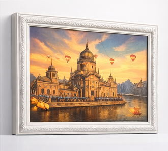 Premium Golden Architectural Cityscape Wall Art Frame Decor