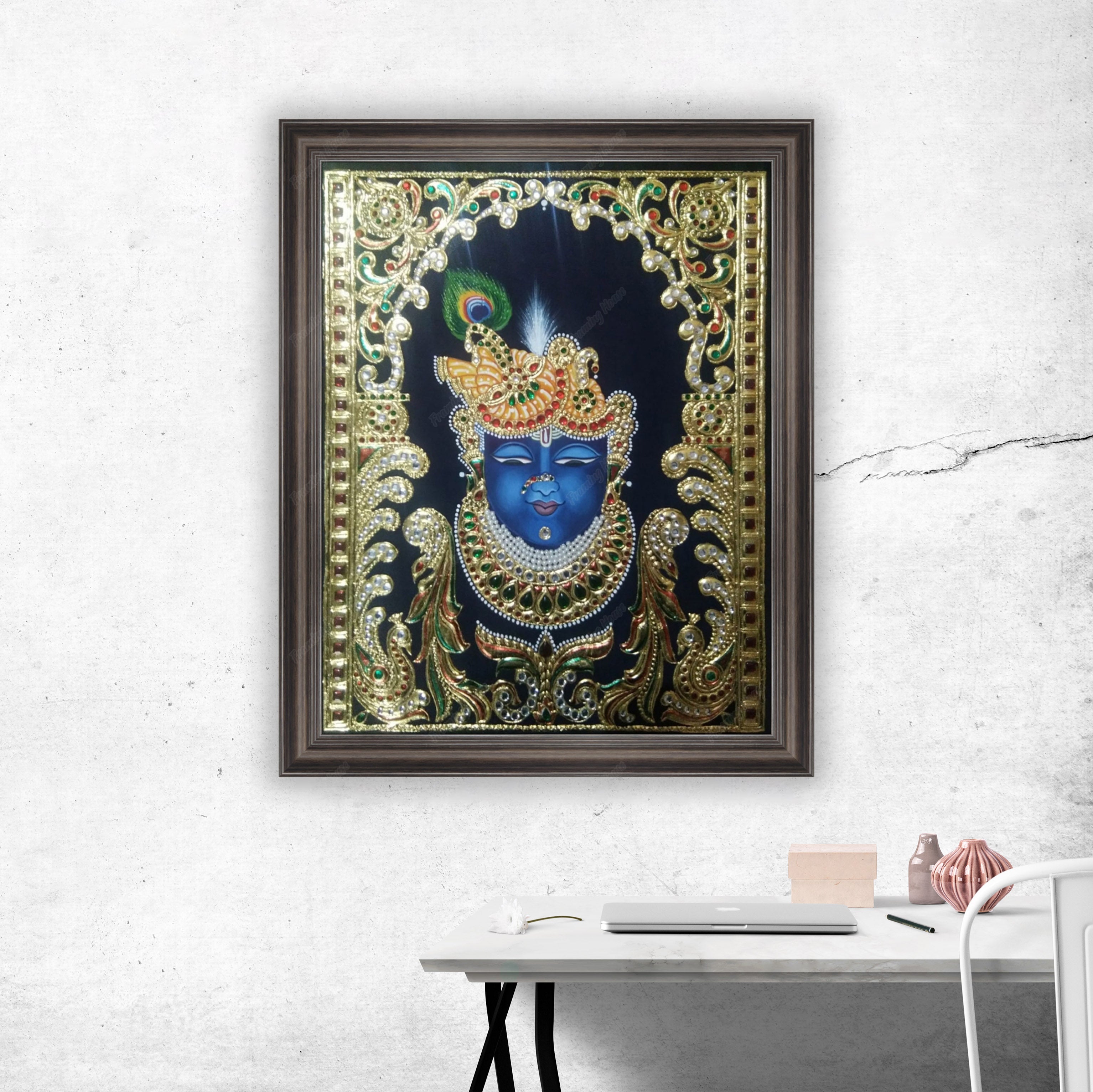 Krishna Tanjore Handmade Painting Onlineframing   Fgr 