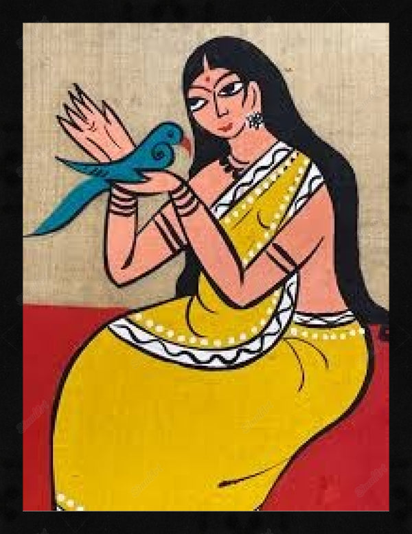 Beautiful Antique Vintage Handpainted Jamini Roy Style Indian Fo